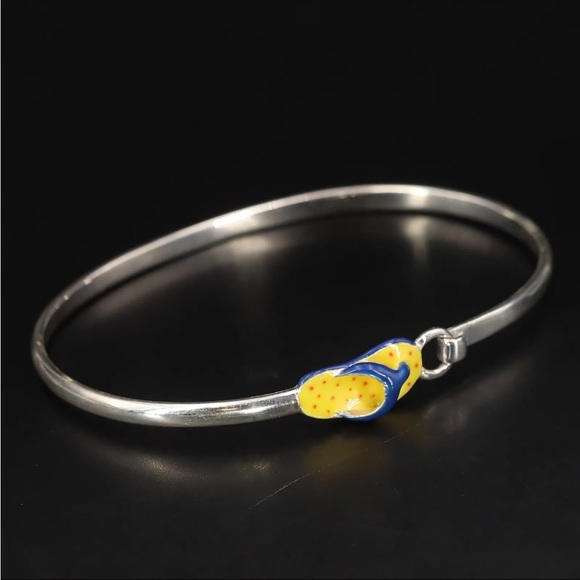 Sterling Silver - SUMMER FUN Enamel Sandal 7.5" Hook & Eye Bracelet - 12g - Picture 1 of 5